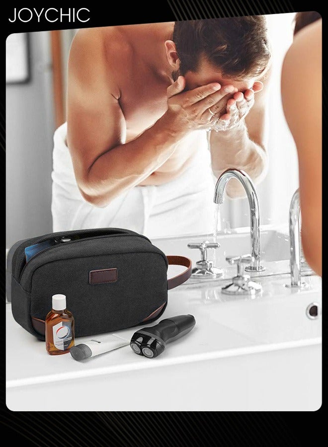 Joychic Travel Thick Casual Toiletry Bag Women and Men's Portable Canvas Organizer Shaving Dopp Kit Bathroom Bag with Handle Black - Image 2
