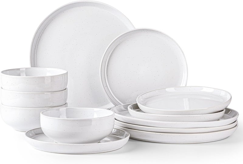 GBHOME Ceramic Dinnerware Set for 4 12pcs Stoneware Plates and Bowls Sets Handmade Chip and Scratch Resistant Dishes Set Dishwasher  Microwave Safe - Image 1