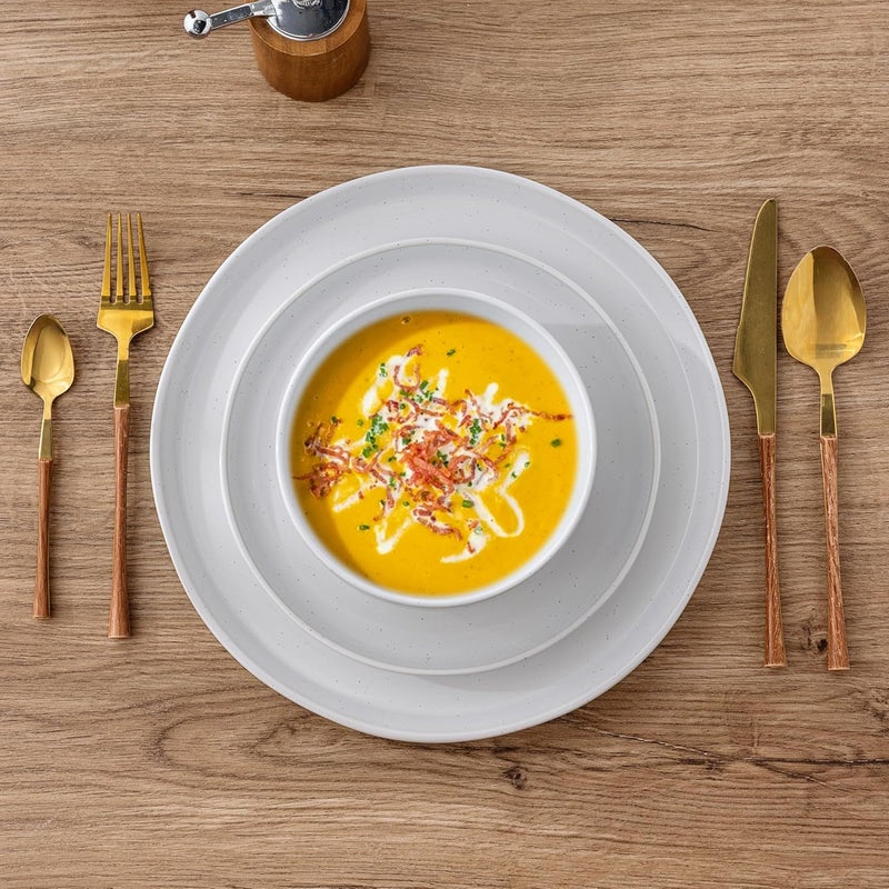 GBHOME Ceramic Dinnerware Set for 4 12pcs Stoneware Plates and Bowls Sets Handmade Chip and Scratch Resistant Dishes Set Dishwasher  Microwave Safe - Image 3