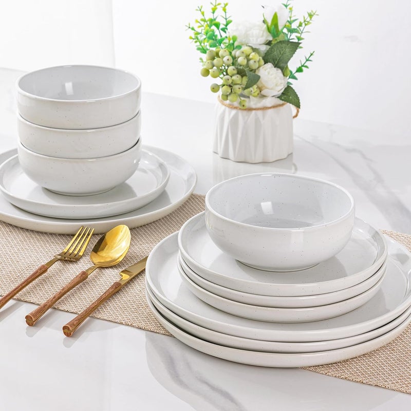 GBHOME Ceramic Dinnerware Set for 4 12pcs Stoneware Plates and Bowls Sets Handmade Chip and Scratch Resistant Dishes Set Dishwasher  Microwave Safe - Image 5