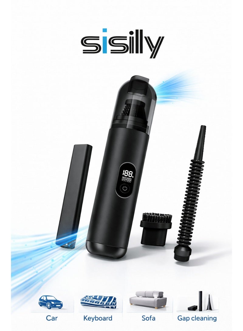 سيسلي مكنسة كهربائية لاسلكية للسيارة مع شفط قوي، مكنسة كهربائية محمولة باليد للاستخدام في السيارة والمنزل، خفيفة الوزن لاسلكية لإزالة شعر الحيوانات الأليفة - Image 1