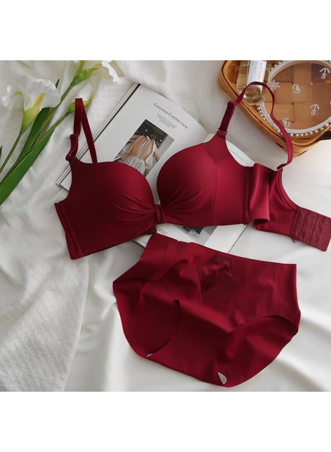Kj Women's Small Bust Push-up Wireless Bra Set Red Anniversary Gift Box For Wife - Image 3
