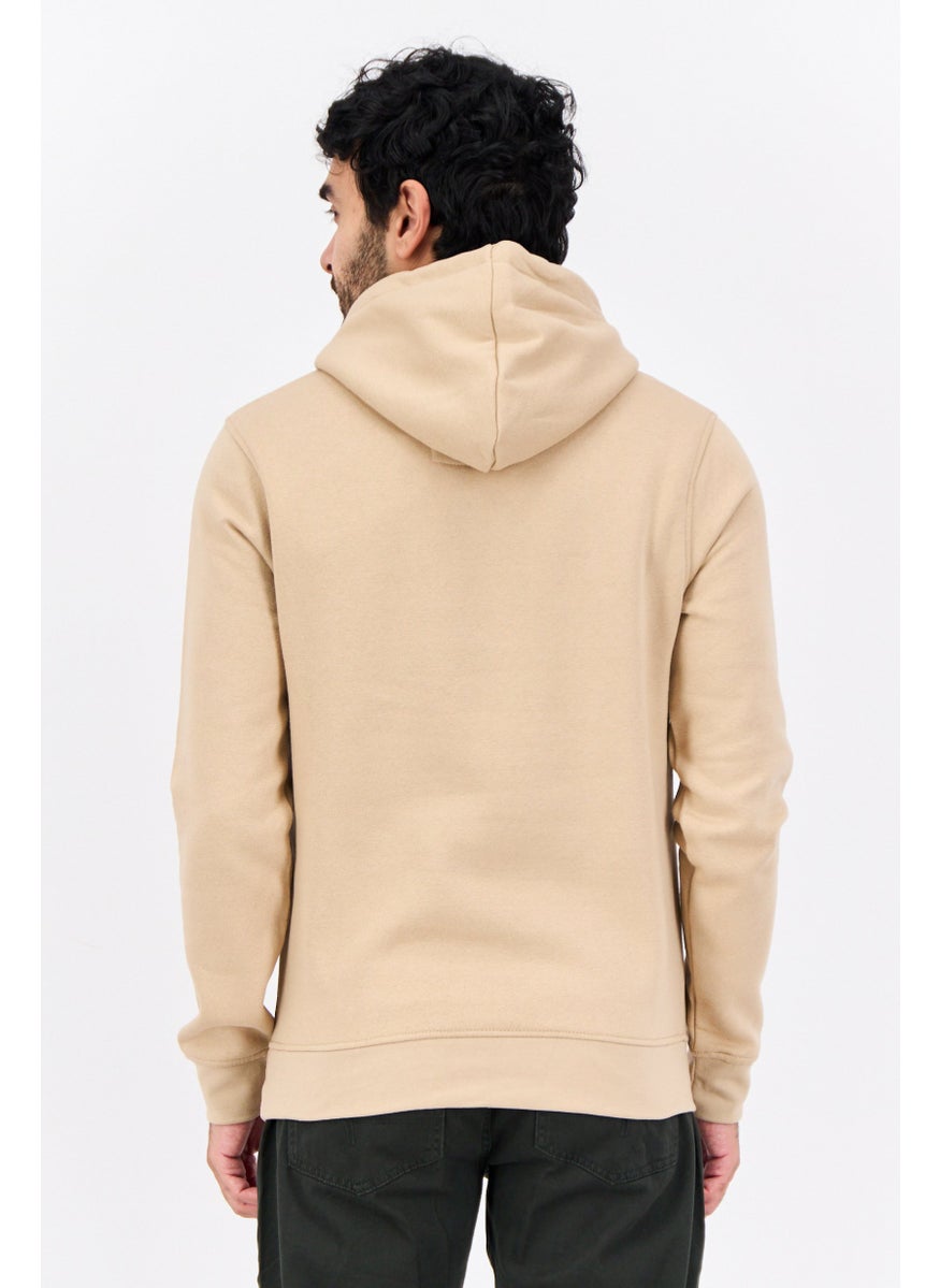 CROSSHATCH Men Hooded Brand Logo Long Sleeve Sweatshirt, Beige  - Image 3