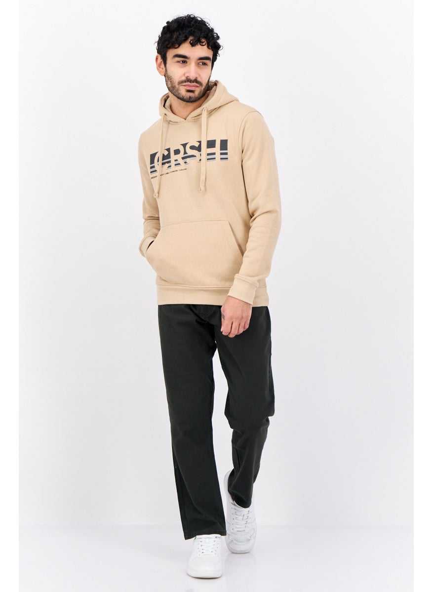 CROSSHATCH Men Hooded Brand Logo Long Sleeve Sweatshirt, Beige  - Image 4