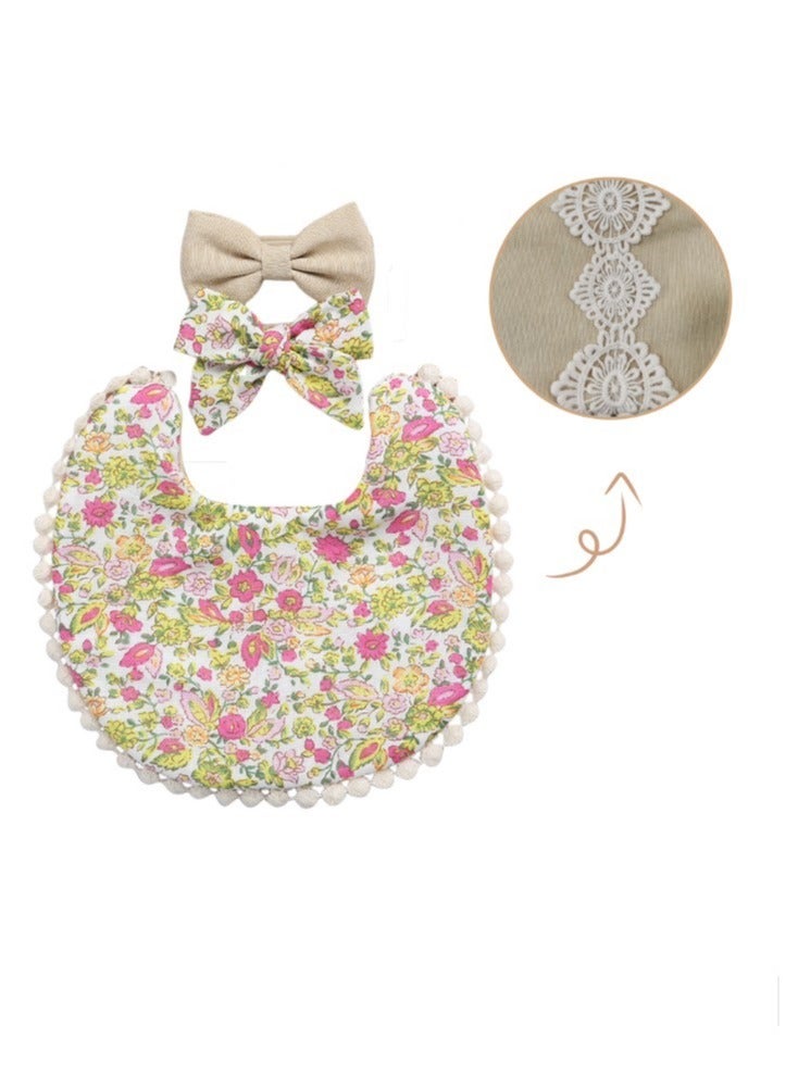 Bambimici Angelica Baby Bib And Headband Floral Yellow & Pink - Image 2