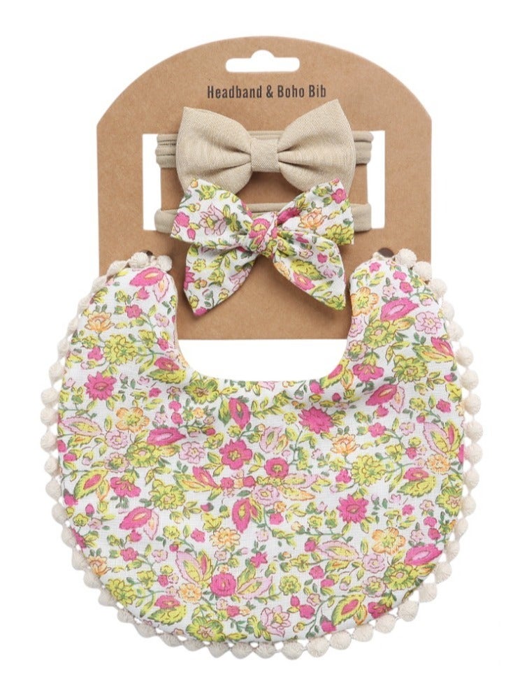 Bambimici Angelica Baby Bib And Headband Floral Yellow & Pink - Image 4