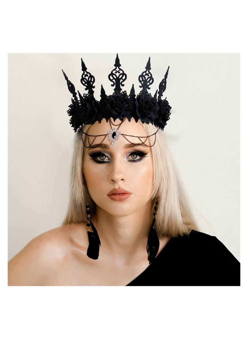 SYOSI Vintage Crown Headpiece, Floral Headpiece, Masquerade Cosplay Hair Accessory for Witcher Makeup Ball Party, for Women and Girls (Black) - Image 1