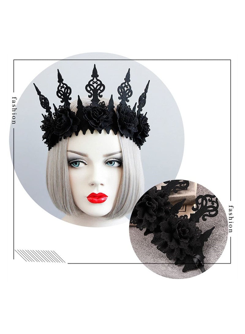SYOSI Vintage Crown Headpiece, Floral Headpiece, Masquerade Cosplay Hair Accessory for Witcher Makeup Ball Party, for Women and Girls (Black) - Image 5