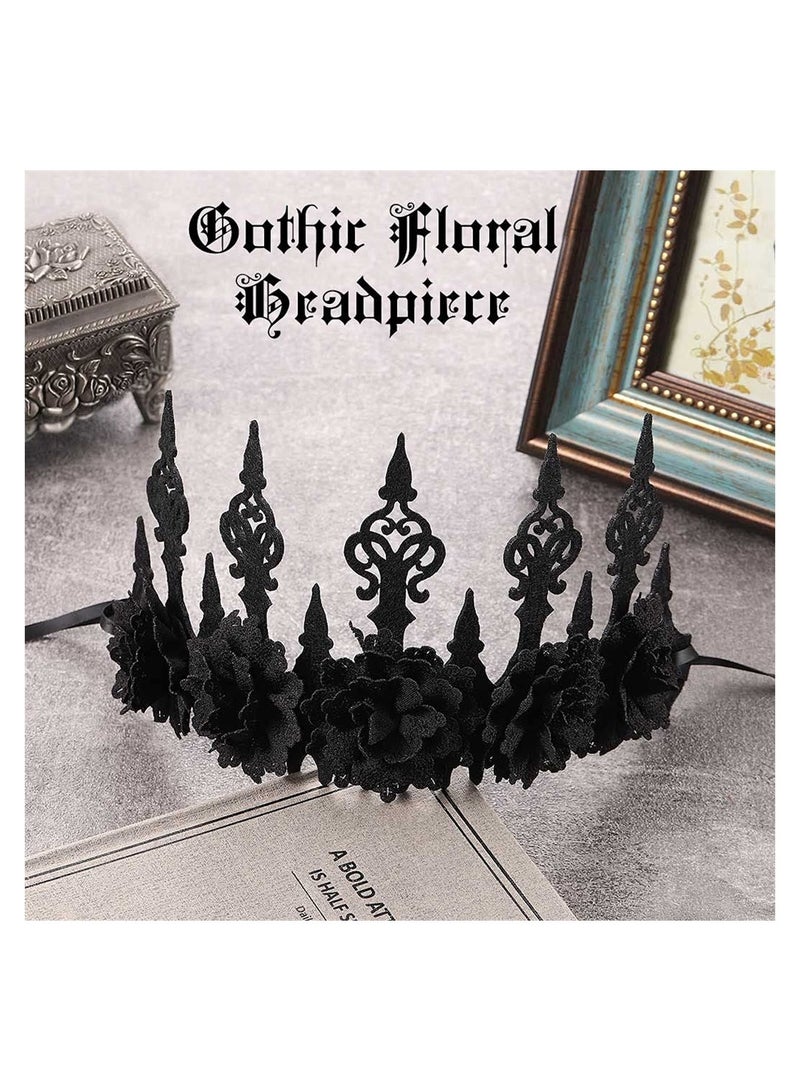 SYOSI Vintage Crown Headpiece, Floral Headpiece, Masquerade Cosplay Hair Accessory for Witcher Makeup Ball Party, for Women and Girls (Black) - Image 2