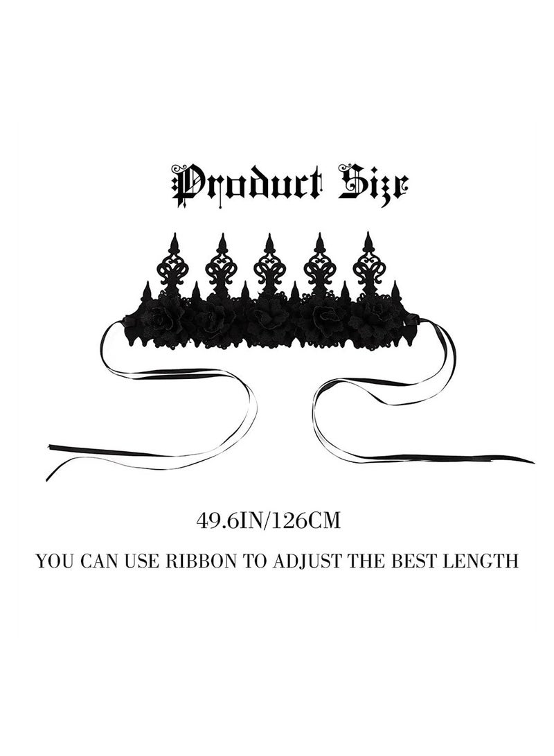 SYOSI Vintage Crown Headpiece, Floral Headpiece, Masquerade Cosplay Hair Accessory for Witcher Makeup Ball Party, for Women and Girls (Black) - Image 4