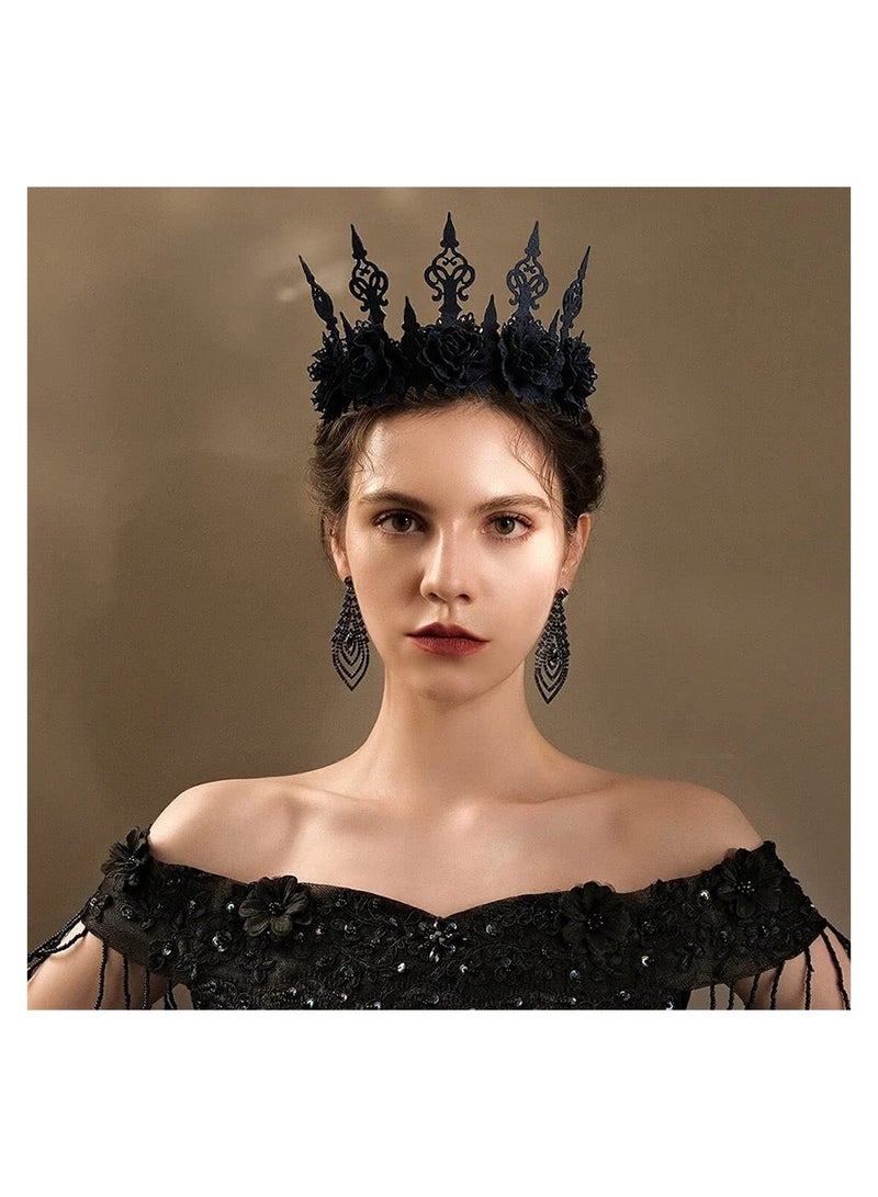SYOSI Vintage Crown Headpiece, Floral Headpiece, Masquerade Cosplay Hair Accessory for Witcher Makeup Ball Party, for Women and Girls (Black) - Image 3