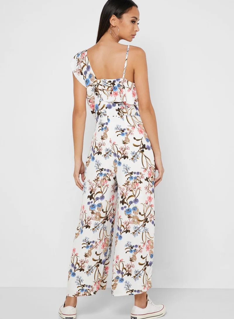 Ginger Floral Print One Shoulder Frill Jumpsuit