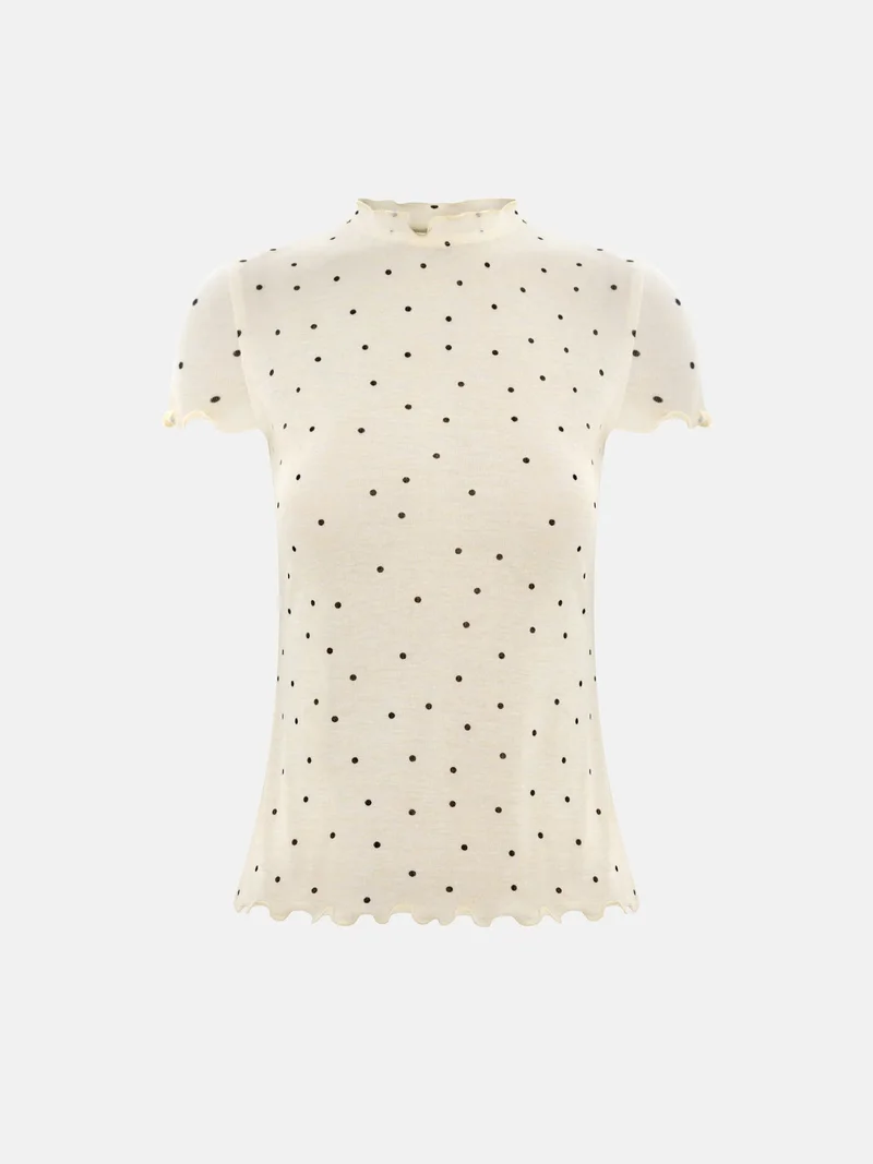 Lichi Polka dot T-shirt with ruffled edges