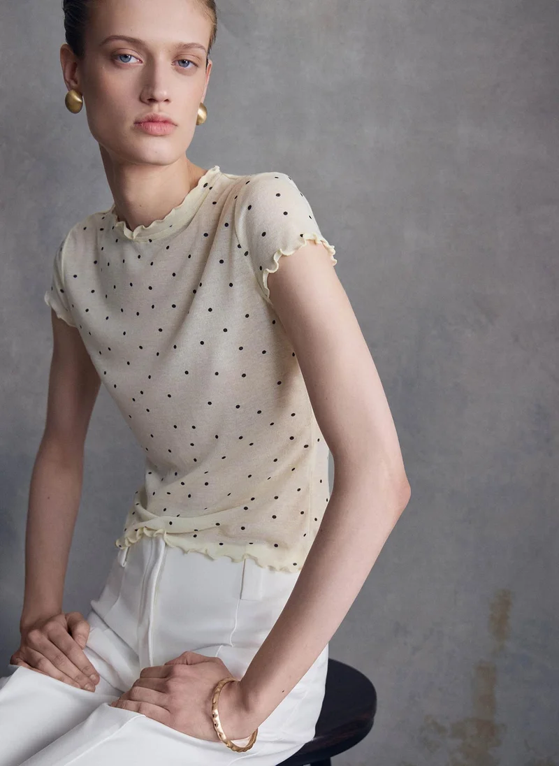 Lichi Polka dot T-shirt with ruffled edges