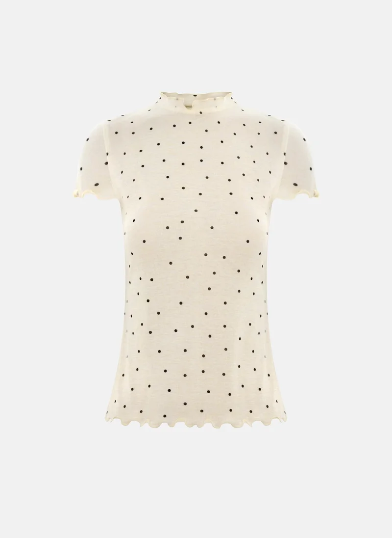 Lichi Polka dot T-shirt with ruffled edges
