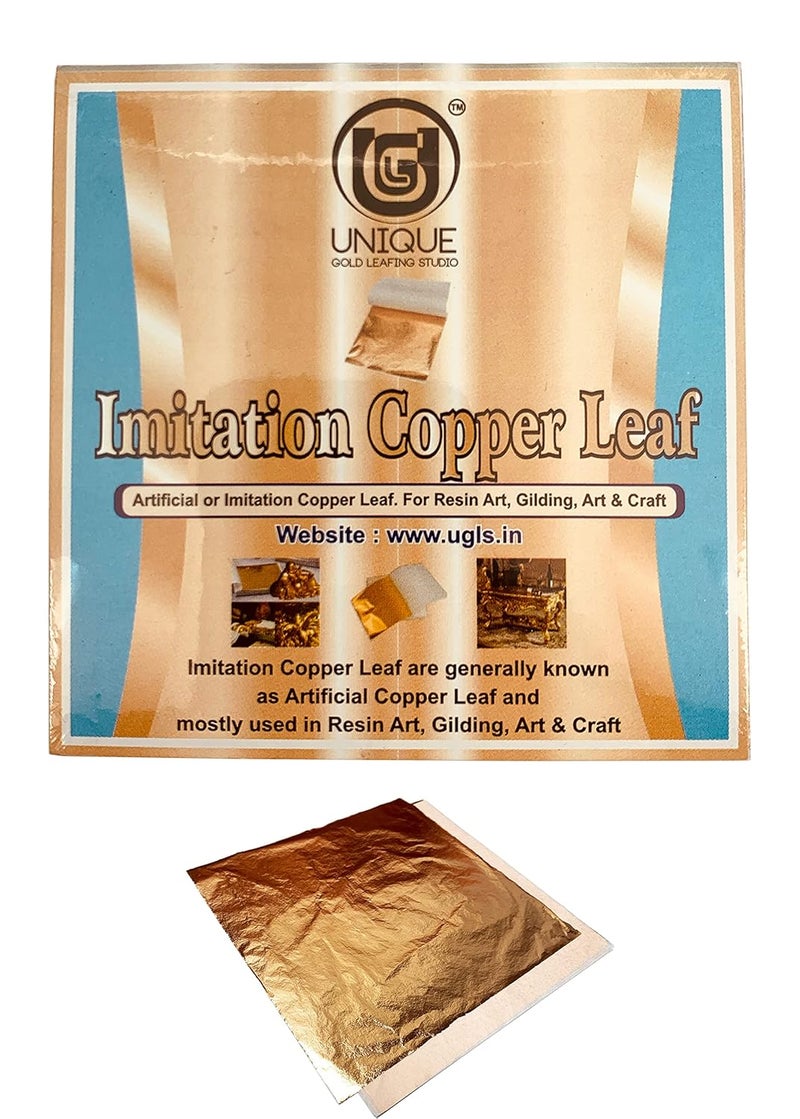 Unique Gold Leafing Studio أوراق ورق النحاس UGLS، 100 ورقة، 8 × 8 سم، ورق ذهب للتذهيب، فن الراتنج، الحرف الزخرفية، اللوحات، الفنون والحرف، تزيين الأظافر، الأثاث، الحجم 3.14 × 3.35 بوصة (نحاس) - Image 1