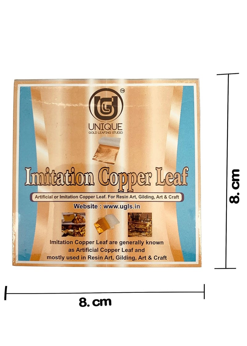 Unique Gold Leafing Studio أوراق ورق النحاس UGLS، 100 ورقة، 8 × 8 سم، ورق ذهب للتذهيب، فن الراتنج، الحرف الزخرفية، اللوحات، الفنون والحرف، تزيين الأظافر، الأثاث، الحجم 3.14 × 3.35 بوصة (نحاس) - Image 2
