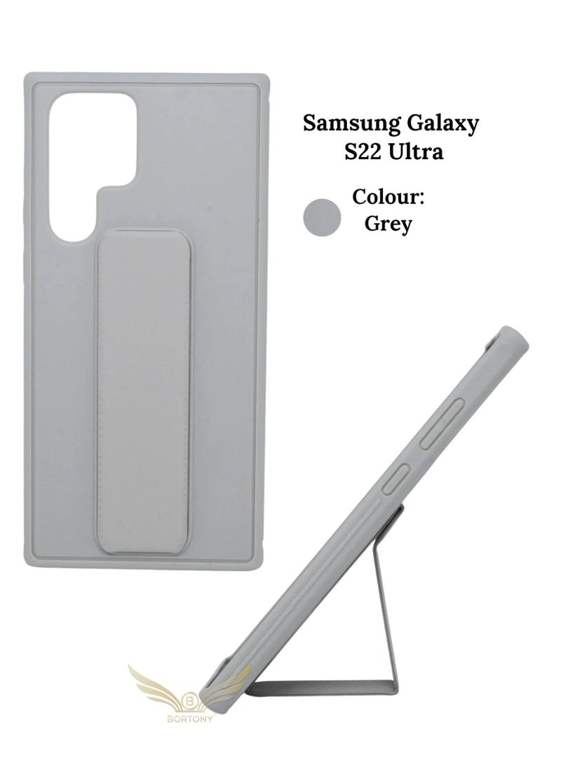 BORTONY Magnetic Stand & Holder, Premium Silicone Hand Strap Grip, Car Mount Kickstand And Finger Grip Case Cover For Samsung Galaxy S22 Ultra (Grey) - Image 4