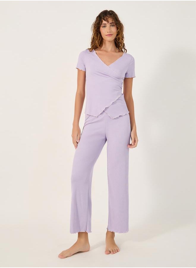 Styli CONTRAST EDGE RIB WRAP OVER TEE and PJ SET  - Image 1