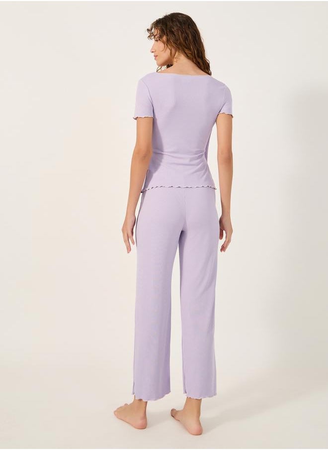 Styli CONTRAST EDGE RIB WRAP OVER TEE and PJ SET  - Image 4