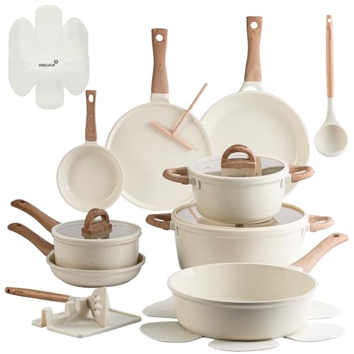USELUCK Pots and Pans Set Non Stick Ceramic Cookware Set 22-Piece Nonstick Kitchen Cooking Sets Stockpot Saucepan Frying Pans - Image 1