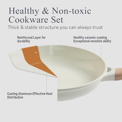 USELUCK Pots and Pans Set Non Stick Ceramic Cookware Set 22-Piece Nonstick Kitchen Cooking Sets Stockpot Saucepan Frying Pans - Image 4