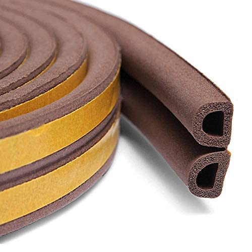 Volo Sound Proofing D Seal and Weather Stripping Brush for Sliding Windows/Doors Frame Side, Pile Self Adhesive Weather Strip Seal Strip Sealer Draft Stoppers (Brown EPDM D Seal) - Image 1