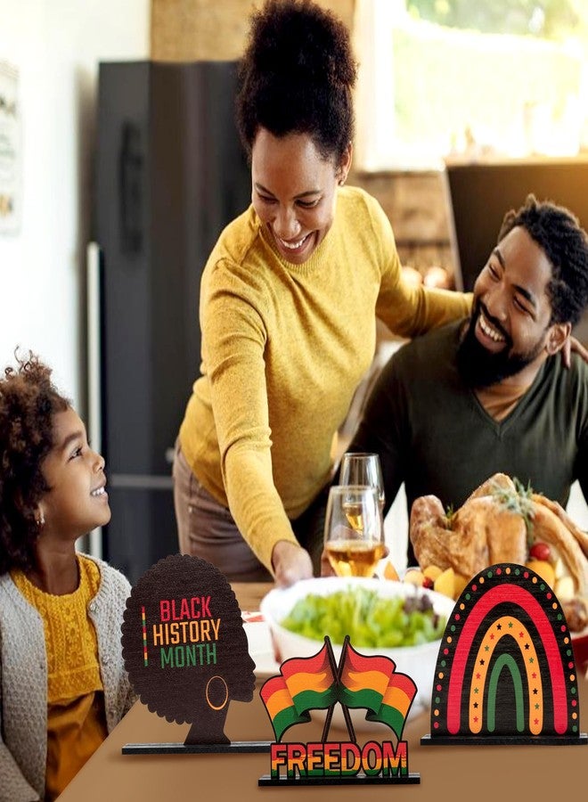 Haooryx Black History Month Wooden Centerpieces Decorations - 6Pcs Happy Black History Month Table Topper Sign for African American BHM Festival Decor Party Home Holiday Desktop Wood Craft Decoration - Image 4