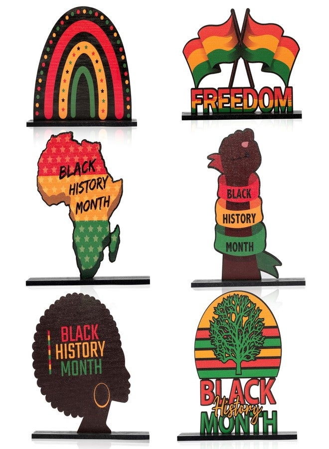 Haooryx Black History Month Wooden Centerpieces Decorations - 6Pcs Happy Black History Month Table Topper Sign for African American BHM Festival Decor Party Home Holiday Desktop Wood Craft Decoration - Image 1