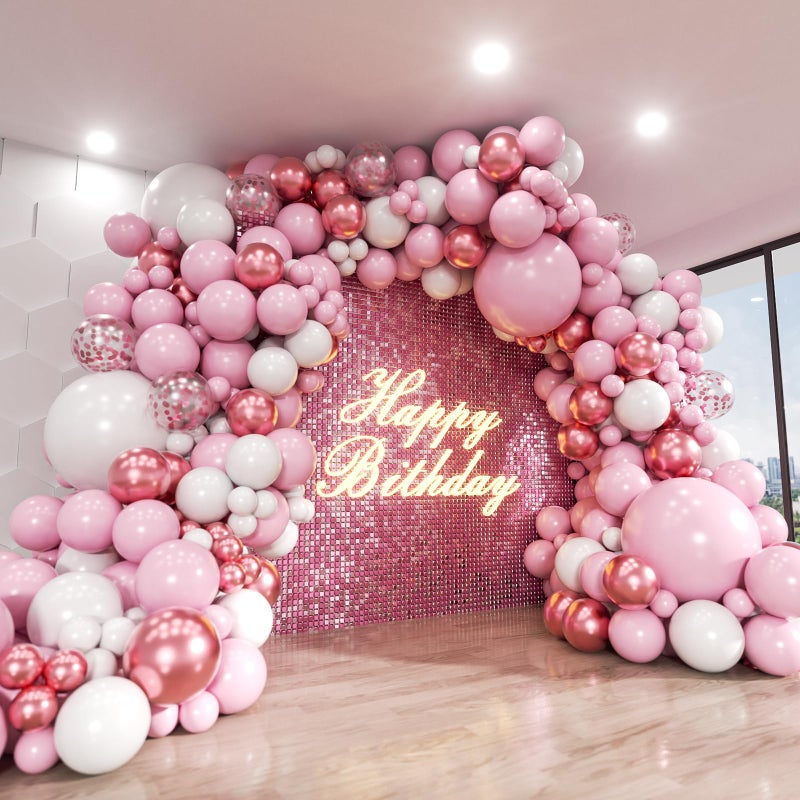 ADOINBY Pink Balloon Arch Kit, 140Pcs Pastel Light Metallic Pink and White Balloons with Pink Confetti Balloon Garland Kit for Birthday, Galentine's Day, Valentine's Day, Anniversary Party Decoration - Image 1