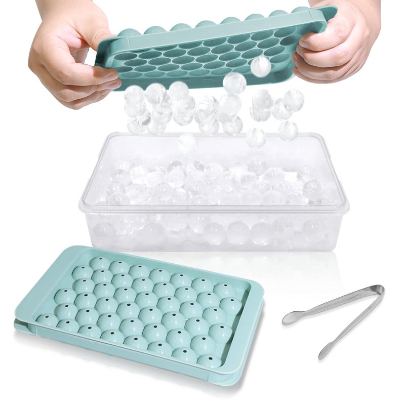 WIBIMEN Ice Cube Tray with Lid and Bin Round Ice Trays for Freezer with Lid Ice Cube Trays for Freezer with Ice Container 082PACK Blue