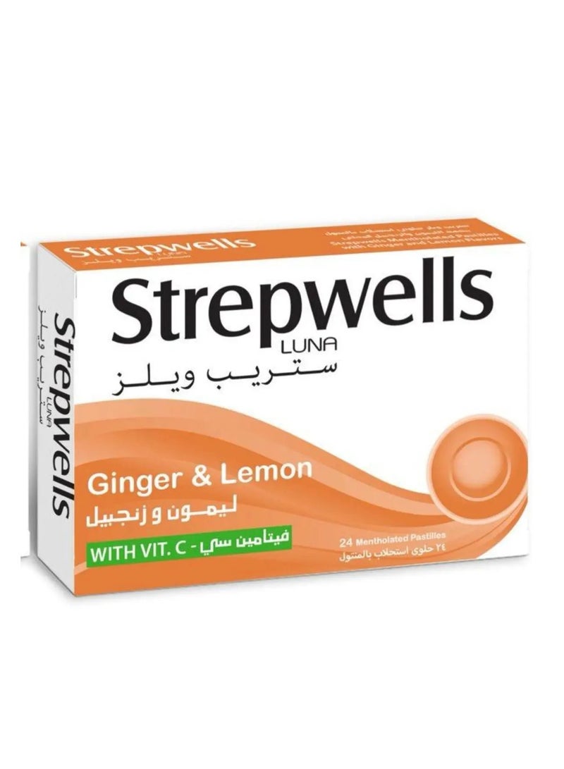 ستريب ويلز® حلوى استحلاب فيتامين سي بالزنجبيل والليمون والمنتول معزز مناعة، دعم مضاد للأكسدة، مكمل لتعزيز الطاقة والصحة – 24 حبة استحلاب
