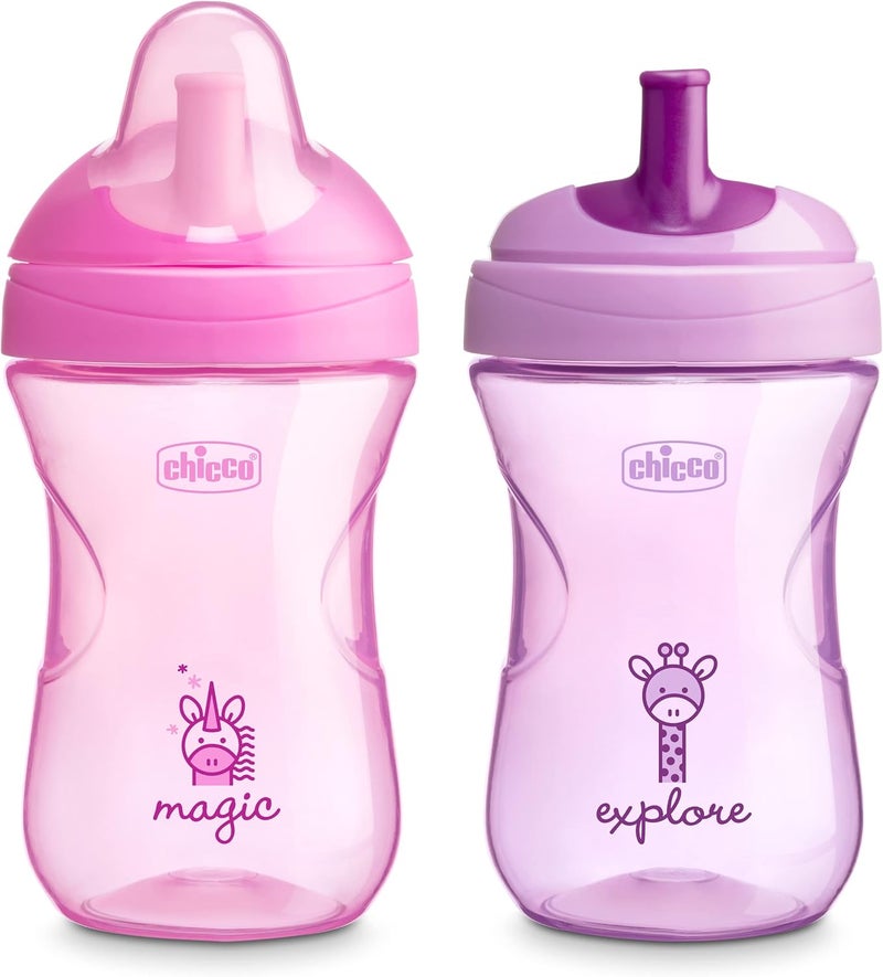 Chicco Sport Spout Trainer 9oz. (2pk) Spill-Free Baby Sippy Cup in Pale Pink/Lavender 9m+ - Image 1