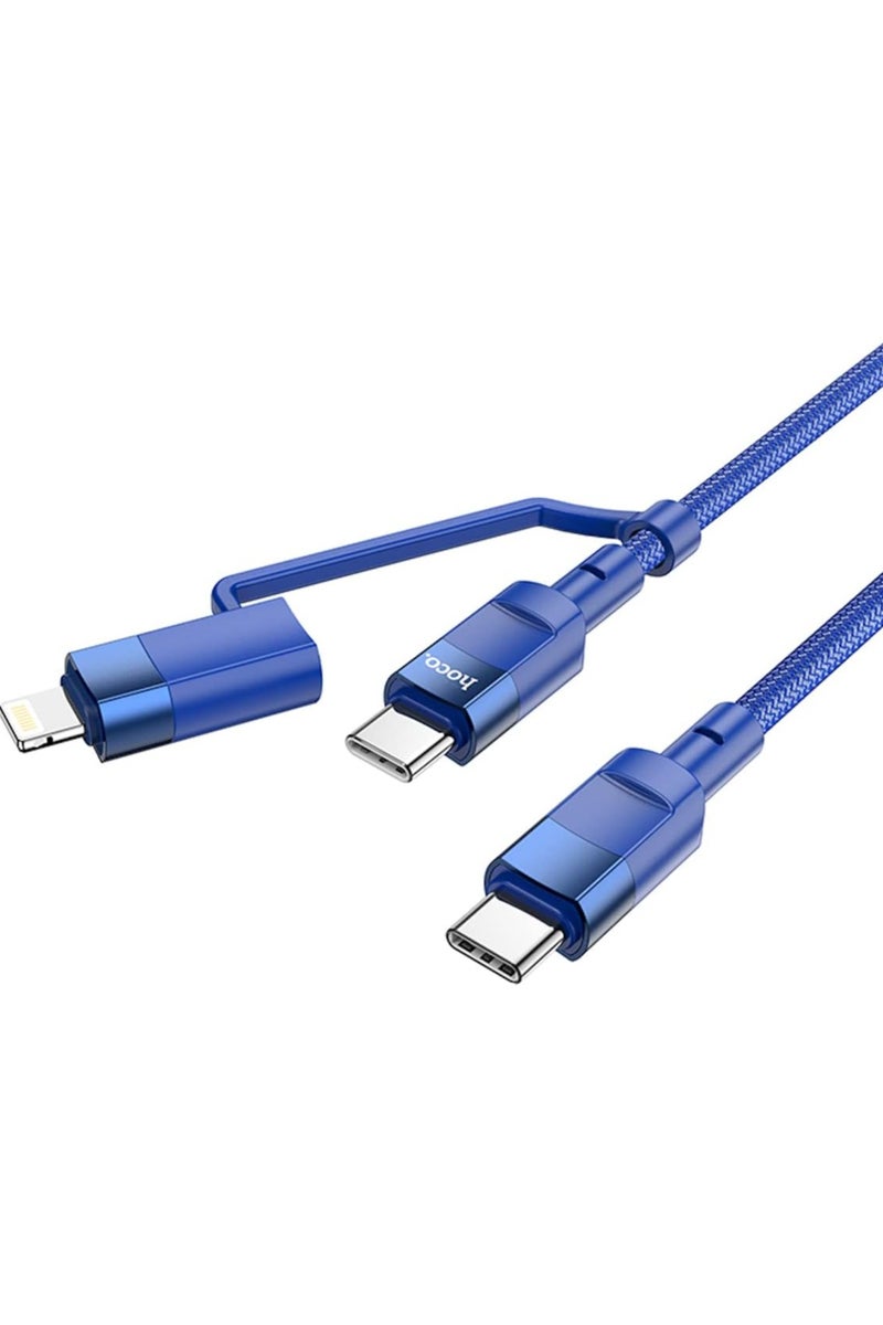 Hoco U106-2-in-1 Moulder Super Fast Charging And Data Transmittion Cable (3A - 100w - 1.2m), Type-c To Type-c/lightning Plug Compatible With Apple iPhone iPad Airpods - Blue - Image 2