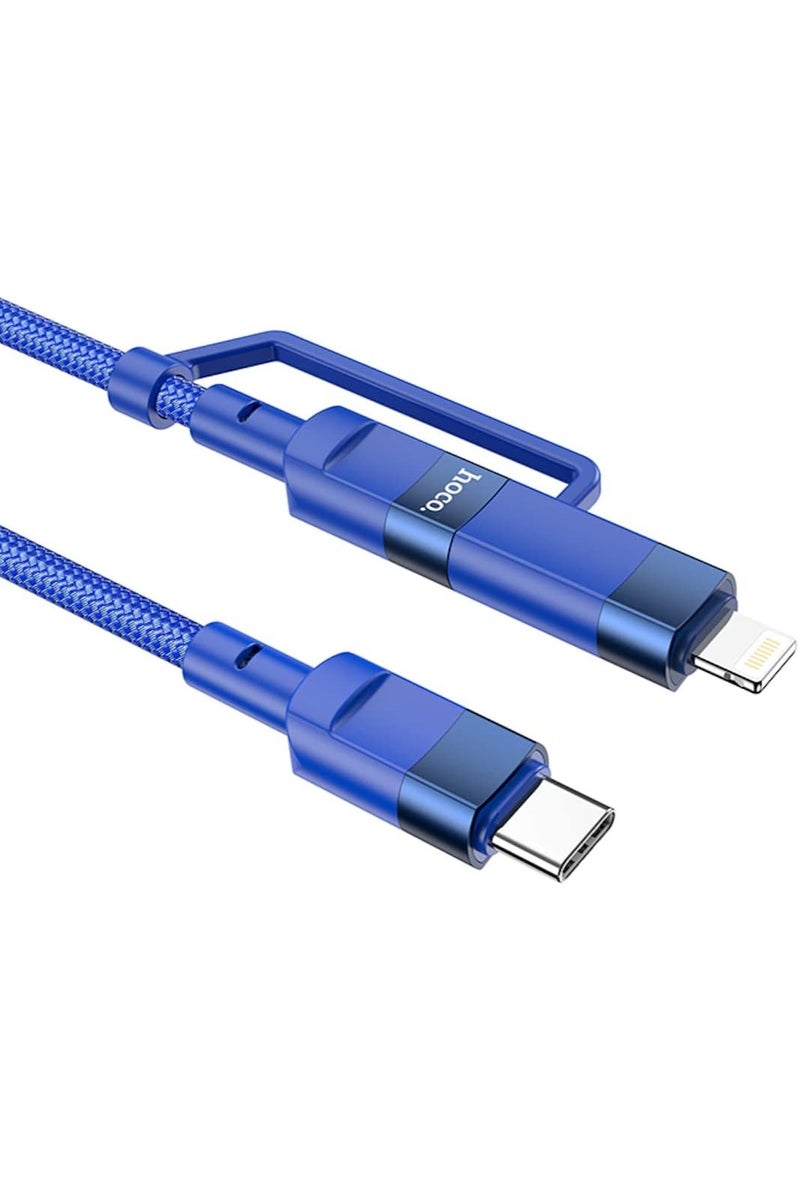 Hoco U106-2-in-1 Moulder Super Fast Charging And Data Transmittion Cable (3A - 100w - 1.2m), Type-c To Type-c/lightning Plug Compatible With Apple iPhone iPad Airpods - Blue - Image 3