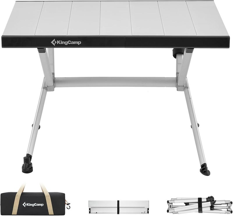 KingCamp طاولة تخييم قابلة للطي من كينغ كامب، طاولة تخييم خفيفة الوزن محمولة، طاولة ألمنيوم قابلة للطي مع سطح عمل سلس وأرجل X طويلة وحقيبة حمل للنزهات في الهواء الطلق، الفناء الخلفي، الحفلات على جانب الطريق، الشاطئ - Image 1