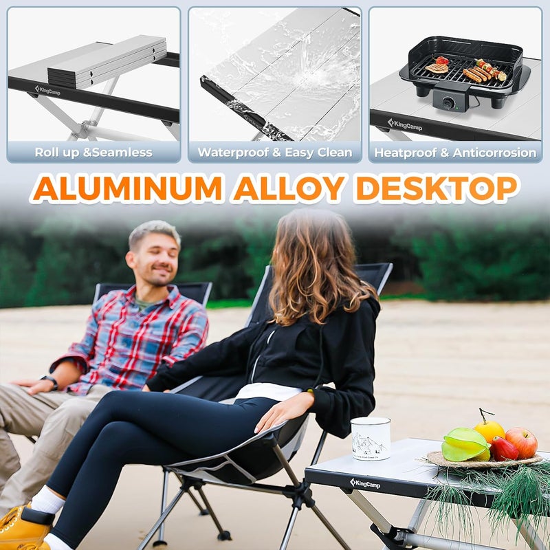 KingCamp طاولة تخييم قابلة للطي من كينغ كامب، طاولة تخييم خفيفة الوزن محمولة، طاولة ألمنيوم قابلة للطي مع سطح عمل سلس وأرجل X طويلة وحقيبة حمل للنزهات في الهواء الطلق، الفناء الخلفي، الحفلات على جانب الطريق، الشاطئ - Image 3