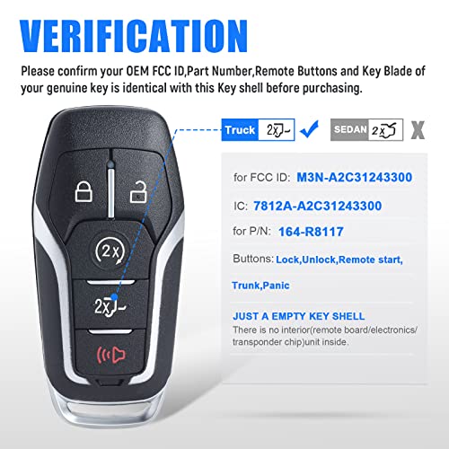 Keymall Remote Key Fob Case Shell Cover for Ford F150/F250 2015 2016 2017(FCC ID:M3N-A2C31243300 P/N:164-R8117) 5 Buttons,Just a Key Shell - Image 3