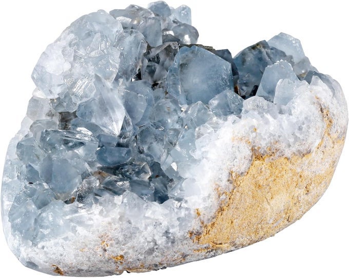 2.7X1.9X1.5(320-450G) NATURAL RAW CELESTITE CRYSTAL CLUSTER GEODE, IRREGULAR BLUE CELESTITE RAW CRYSTAL MINERAL SPECIMENS FOR REIKI HEALING HOME OFFICE DESKTOP DECORATION, OVAL