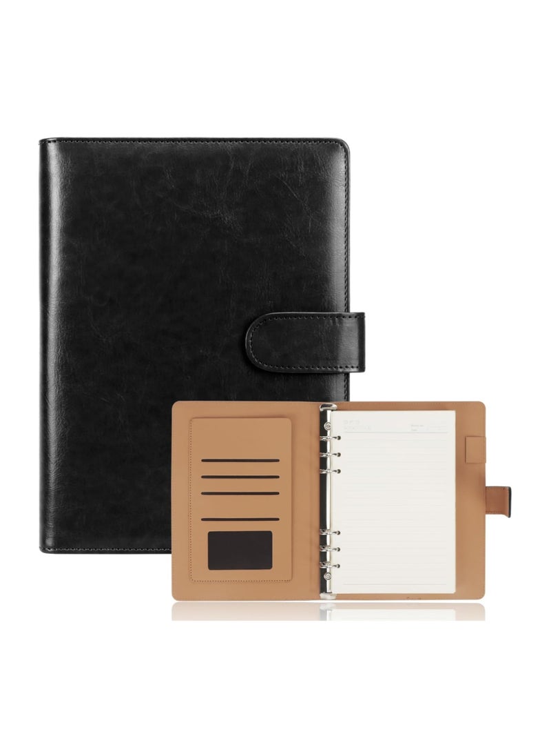 DUNISO - A5 Ring Binder Notebook, 6 Ring Leather A5 Binder With A5 Refill Papers Travel Binder Journal Personal Planner Notebook Black (23.4*17.5 cm) - Image 1