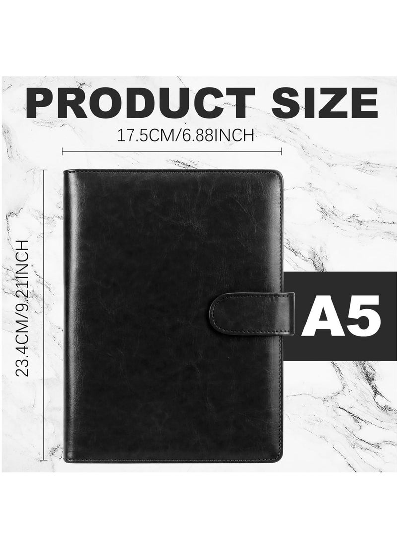 DUNISO - A5 Ring Binder Notebook, 6 Ring Leather A5 Binder With A5 Refill Papers Travel Binder Journal Personal Planner Notebook Black (23.4*17.5 cm) - Image 1