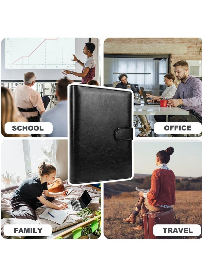 DUNISO - A5 Ring Binder Notebook, 6 Ring Leather A5 Binder With A5 Refill Papers Travel Binder Journal Personal Planner Notebook Black (23.4*17.5 cm) - Image 1