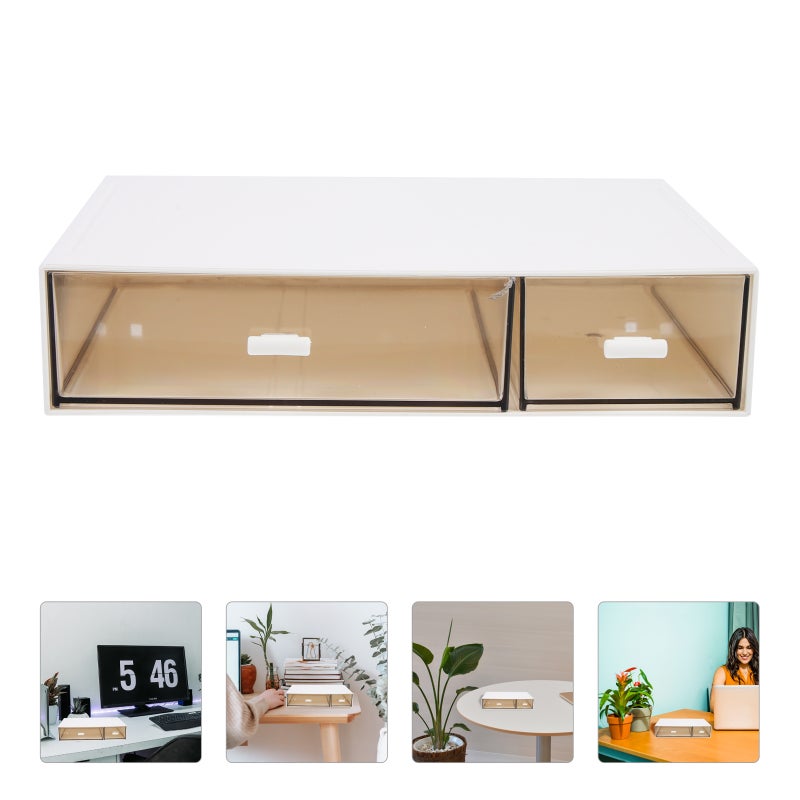 Desktop Double-grid Sundries Storage Box Convenient Drawer Type Stationery Box Makeup Case - Image 2