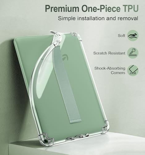 MoKo Case for 6" All-New Kindle (11th Generation-2024/2022 Release), Hand Strap Case Ultra Slim Transparent Soft Flexible TPU Skin Bumper Back Cover Shell, Agave Green - Image 5