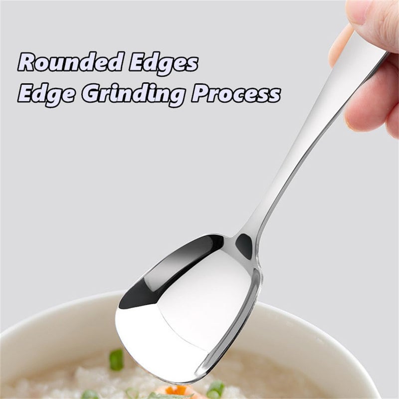chislim Square Head Stainless Steel Spoons,4PCS Korean style Thick Heavy Weight Soup Spoons,Dessert Spoons 7.3 Inch (silver) - Image 4