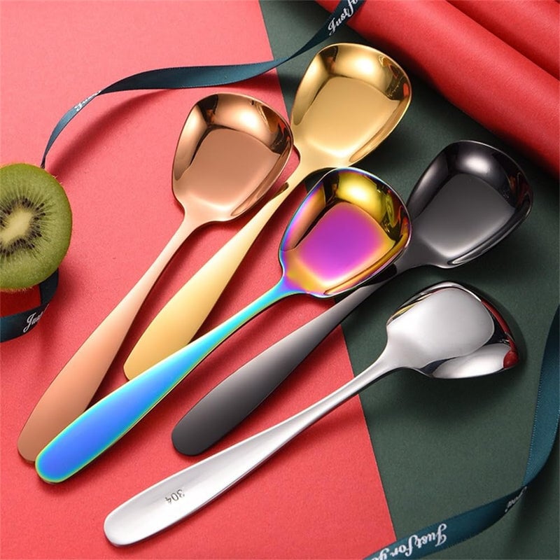 chislim Square Head Stainless Steel Spoons,4PCS Korean style Thick Heavy Weight Soup Spoons,Dessert Spoons 7.3 Inch (silver) - Image 2