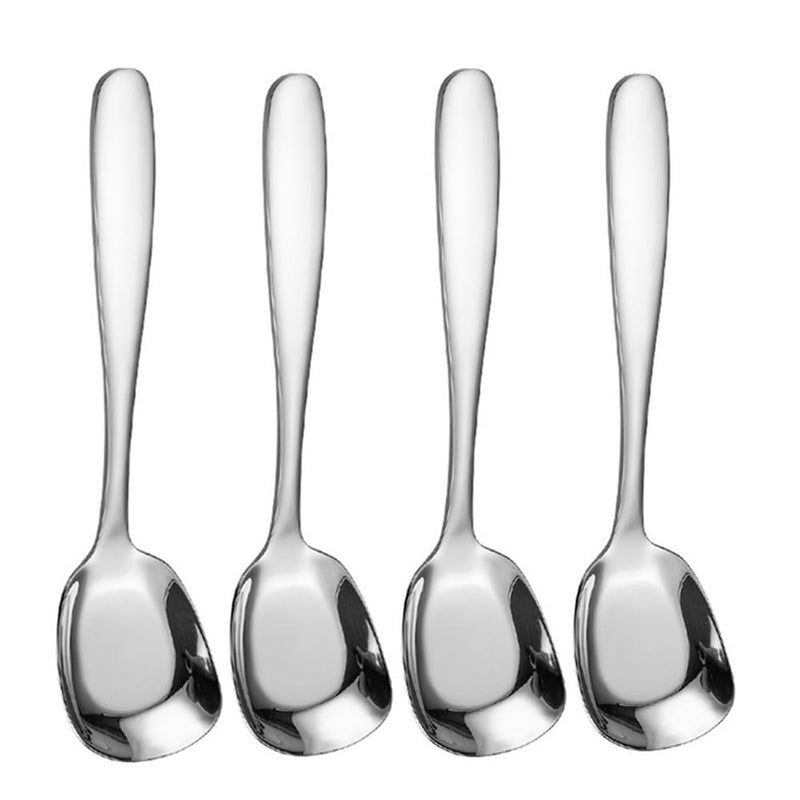 chislim Square Head Stainless Steel Spoons,4PCS Korean style Thick Heavy Weight Soup Spoons,Dessert Spoons 7.3 Inch (silver) - Image 1