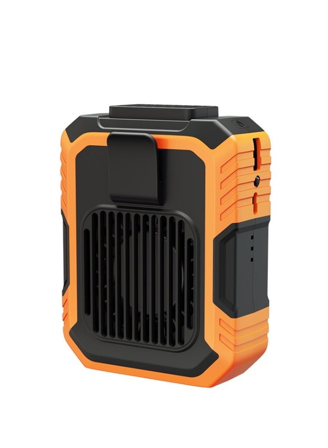 FAMILY مروحة معلقة على الخصر مع ضوء وشحن USB من Treasure Summer Outdoor Strong Wind Waist Clip Portable Fan - برتقالي وأسود - Image 1