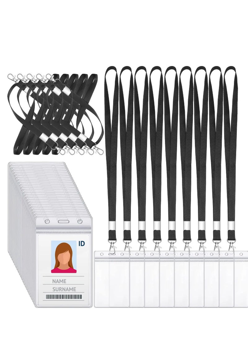 SYOSI - 20 Pieces Clear ID Badge Holder with Lanyard,  with Lanyard ID Card Holder Waterproof Clear Plastic Vertical Name Tags Badge Holders Transparent PVC Pouch for Office School Travel (65 x 115 mm) - Image 1