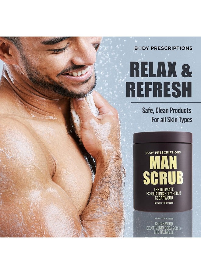 Body Prescriptions Men’s Exfoliating Body Scrub - Ultimate Skin Cleansing Wash in Jar with Twist-Top Lid, For All Skin Types, 21 Ounce (Pack of 1), Cedarwood